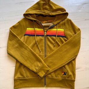 Aviator Nation Mustard neon striped hoodie